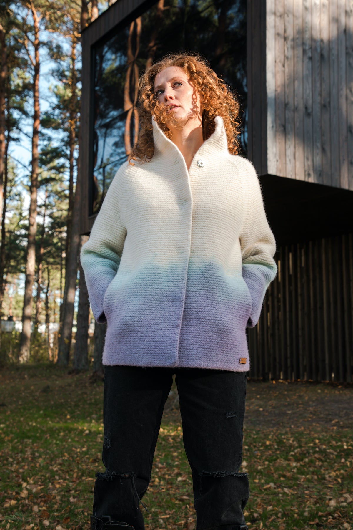 Dyed Short Coat — Blue-White